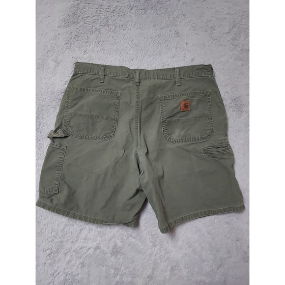 Carhartt Shorts Mens 36 Faded Canvas Olive Green Carpenter Work Hammer Loop - Picture 6 of 9